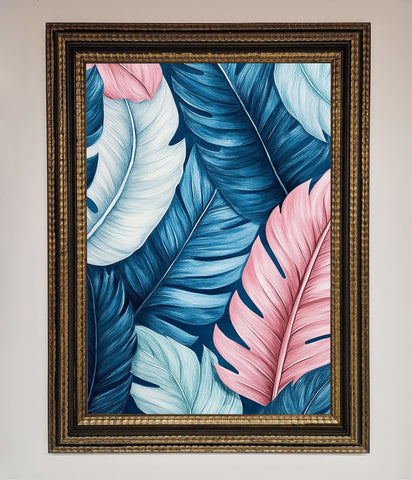 Blue And Pink Feathers Abstract Framed Print