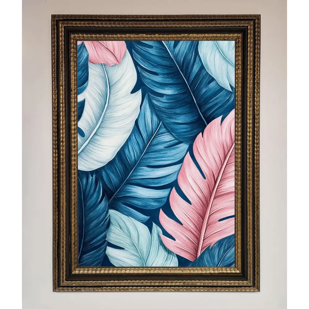 Blue And Pink Feathers Abstract Framed Print - A3 (29.7 x 42 cm) / Ornate Gold Black - Framed Print