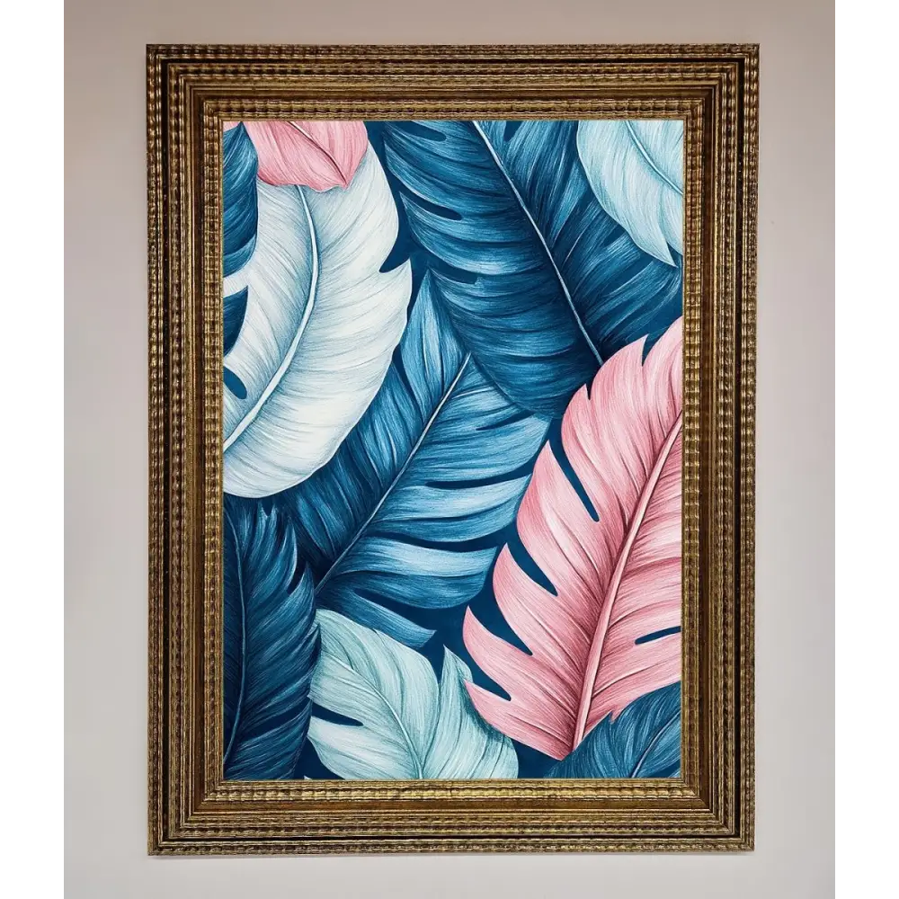 Blue And Pink Feathers Abstract Framed Print - A3 (29.7 x 42 cm) / Ornate Gold - Framed Print