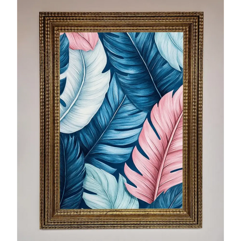 Blue And Pink Feathers Abstract Framed Print - A3 (29.7 x 42 cm) / Ornate Gold - Framed Print
