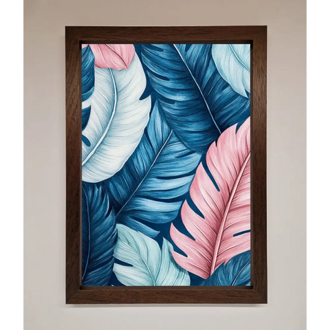 Blue And Pink Feathers Abstract Framed Print - A3 (29.7 x 42 cm) / Walnut - Framed Print