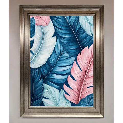 Blue And Pink Feathers Abstract Framed Print - A3 (29.7 x 42 cm) / Silver - Framed Print