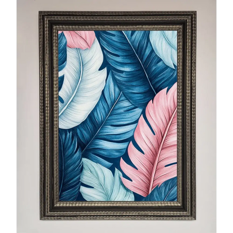 Blue And Pink Feathers Abstract Framed Print - A3 (29.7 x 42 cm) / Ornate Silver Black - Framed Print