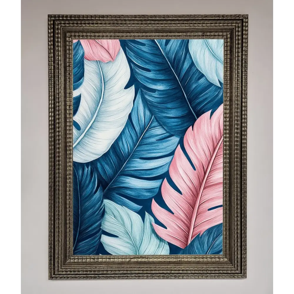 Blue And Pink Feathers Abstract Framed Print - A3 (29.7 x 42 cm) / Ornate Silver - Framed Print