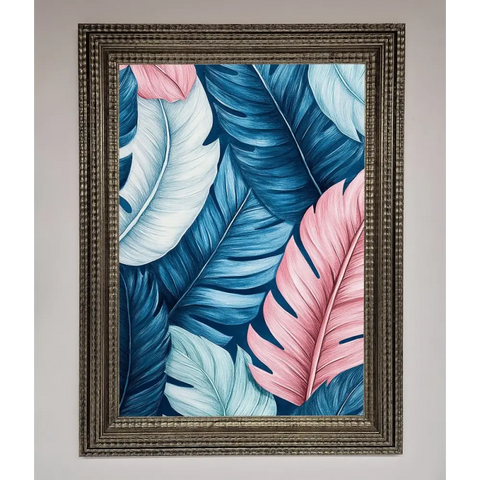 Blue And Pink Feathers Abstract Framed Print - A3 (29.7 x 42 cm) / Ornate Silver - Framed Print
