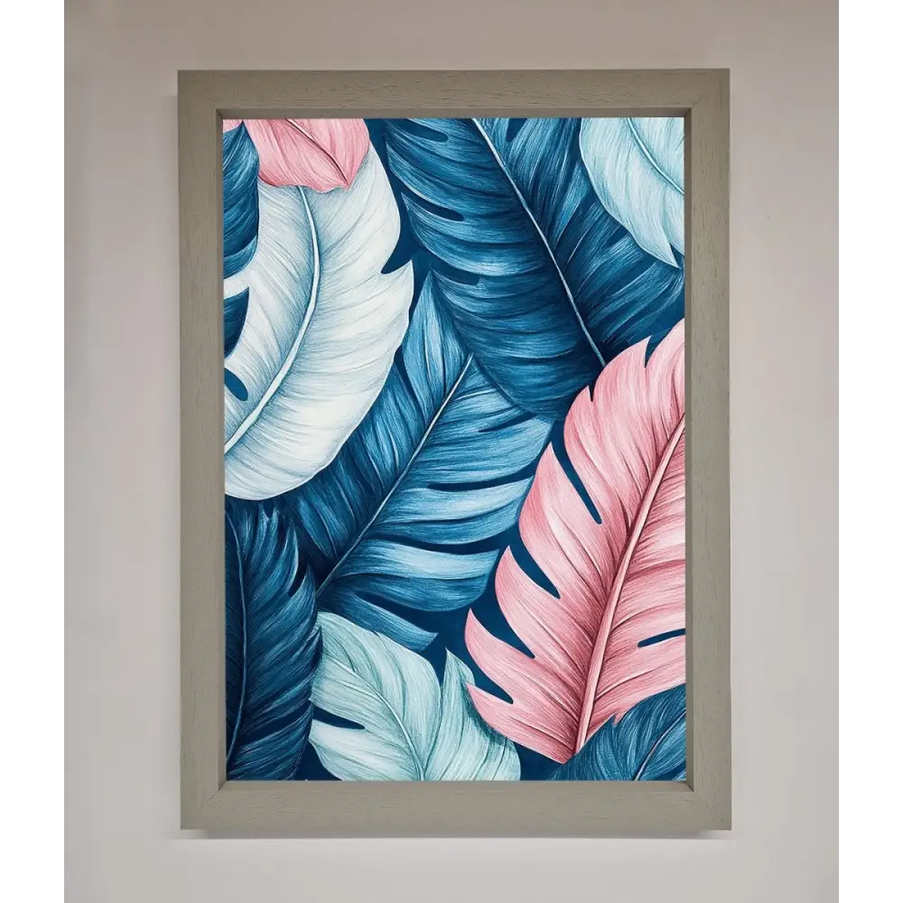 Blue And Pink Feathers Abstract Framed Print - A3 (29.7 x 42 cm) / Grey - Framed Print