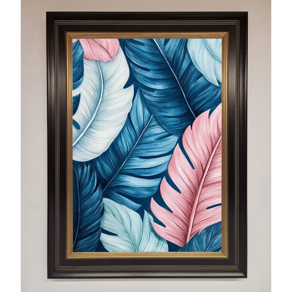 Blue And Pink Feathers Abstract Framed Print - B0 (100 x 141 cm) / Black Gold - Framed Print