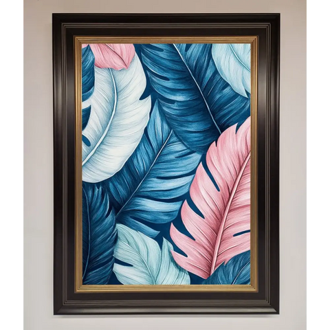 Blue And Pink Feathers Abstract Framed Print - B0 (100 x 141 cm) / Black Gold - Framed Print