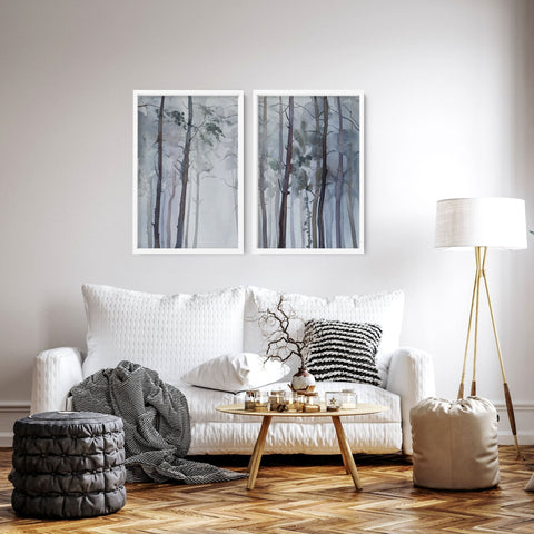 Hallway prints | Set of 2 Blue Forest wall art prints