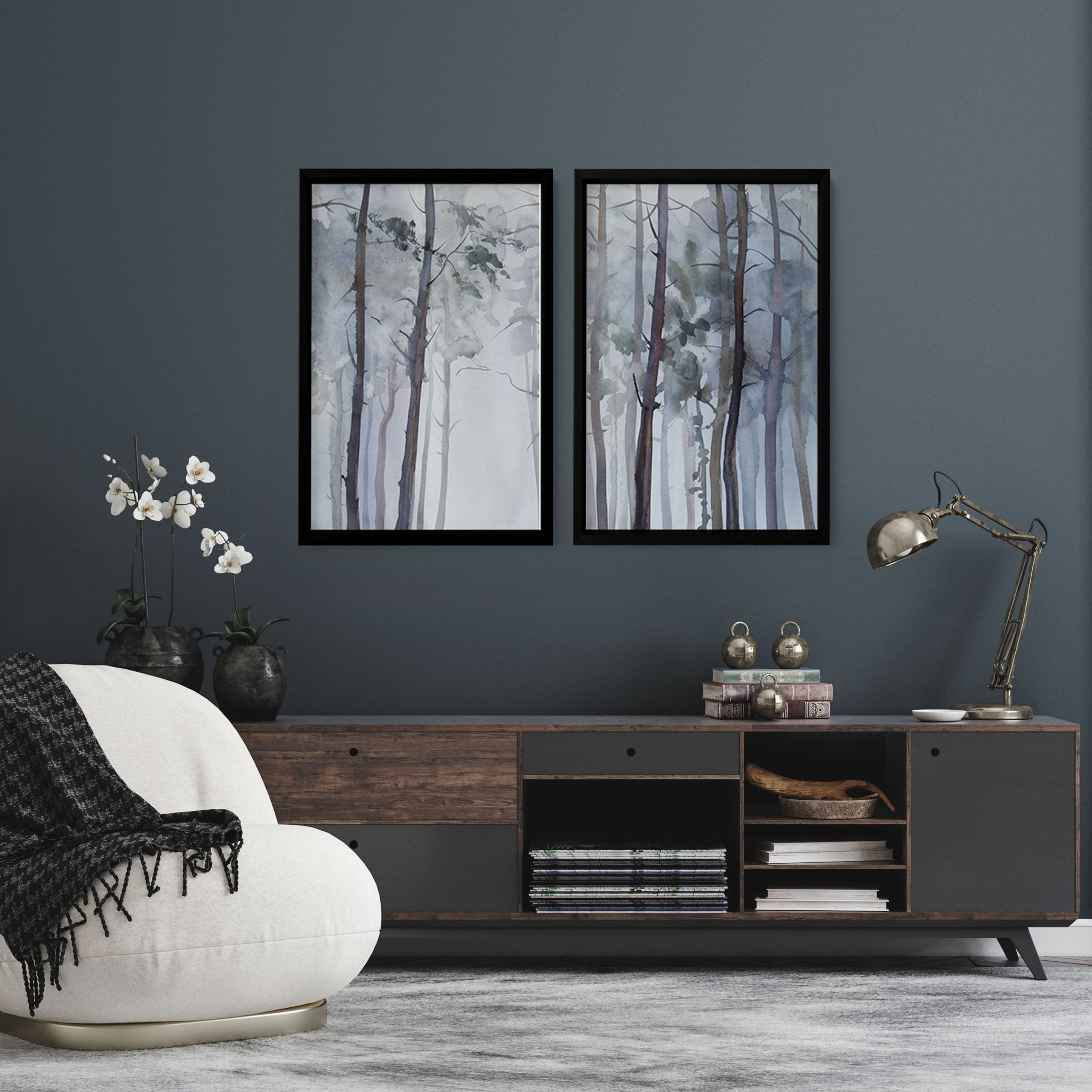 Hallway prints | Set of 2 Blue Forest wall art prints