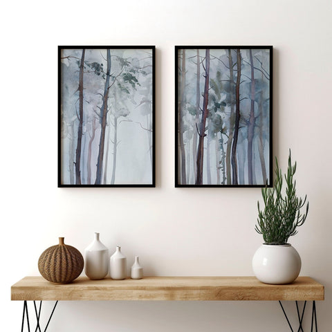 Hallway prints | Set of 2 Blue Forest wall art prints