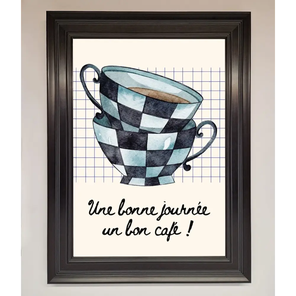 Blue Teacup Stack Kitchen Framed Wall Art - A1 (59.4 x 84.1 cm) / Matt Black - Framed Print