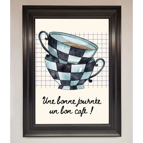 Blue Teacup Stack Kitchen Framed Wall Art - A1 (59.4 x 84.1 cm) / Matt Black - Framed Print