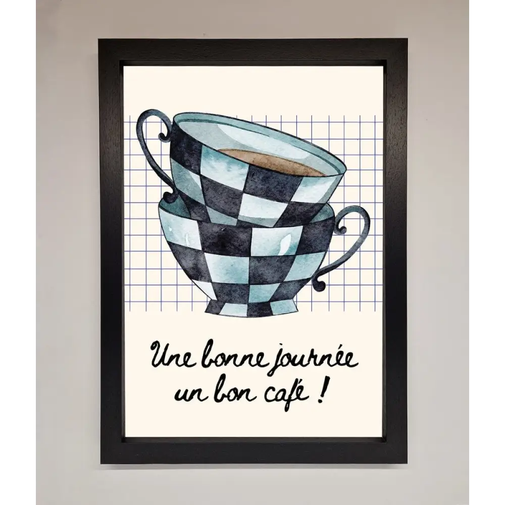 Blue Teacup Stack Kitchen Framed Wall Art - A3 (29.7 x 42 cm) / Black - Framed Print