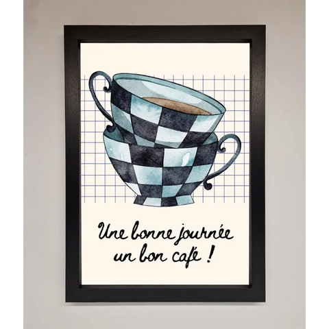 Blue Teacup Stack Kitchen Framed Wall Art - A3 (29.7 x 42 cm) / Black - Framed Print