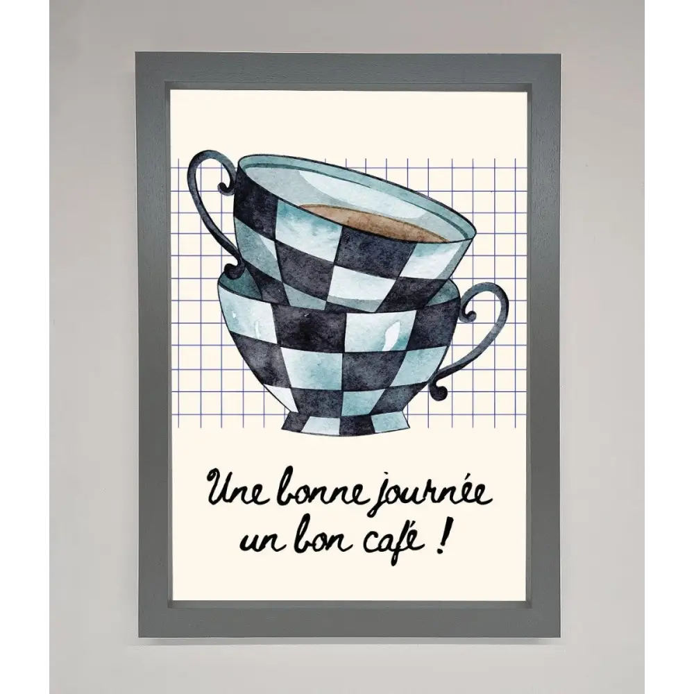 Blue Teacup Stack Kitchen Framed Wall Art - A3 (29.7 x 42 cm) / Dark Grey - Framed Print