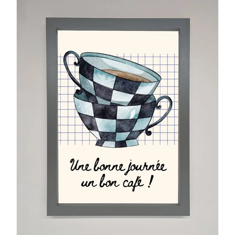 Blue Teacup Stack Kitchen Framed Wall Art - A3 (29.7 x 42 cm) / Dark Grey - Framed Print