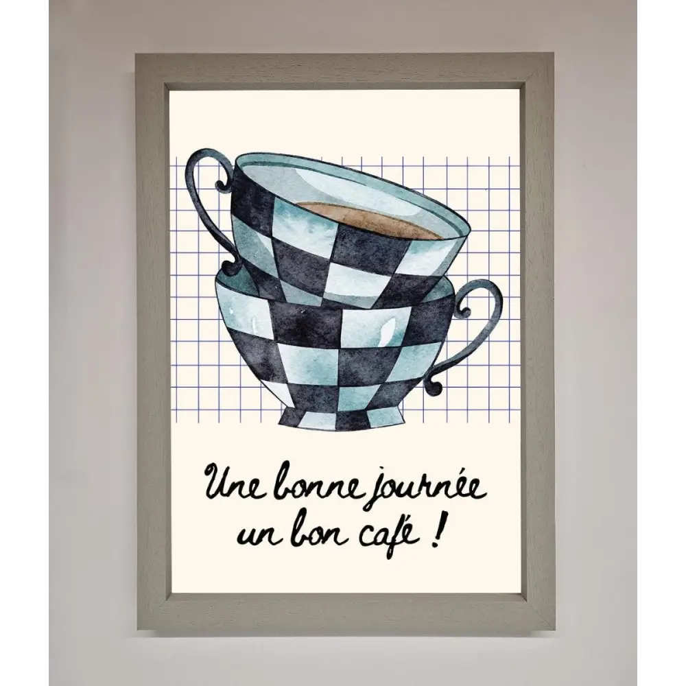 Blue Teacup Stack Kitchen Framed Wall Art - A3 (29.7 x 42 cm) / Grey - Framed Print