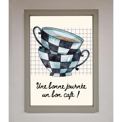 Blue Teacup Stack Kitchen Framed Wall Art - A3 (29.7 x 42 cm) / Grey - Framed Print