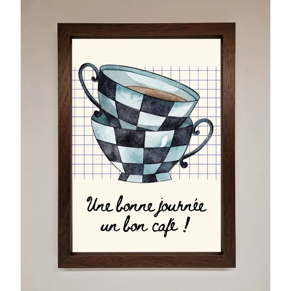 Blue Teacup Stack Kitchen Framed Wall Art - A3 (29.7 x 42 cm) / Walnut - Framed Print
