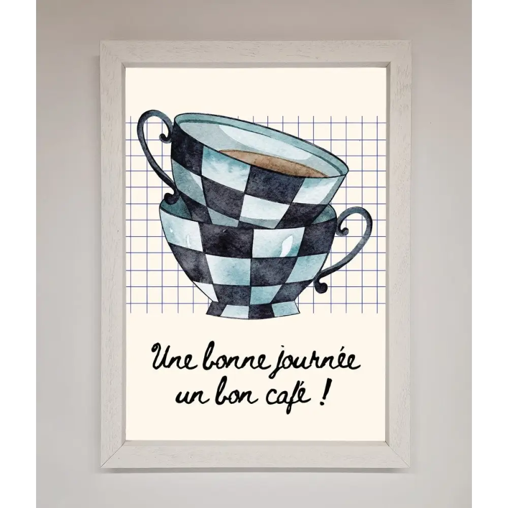 Blue Teacup Stack Kitchen Framed Wall Art - A3 (29.7 x 42 cm) / White - Framed Print