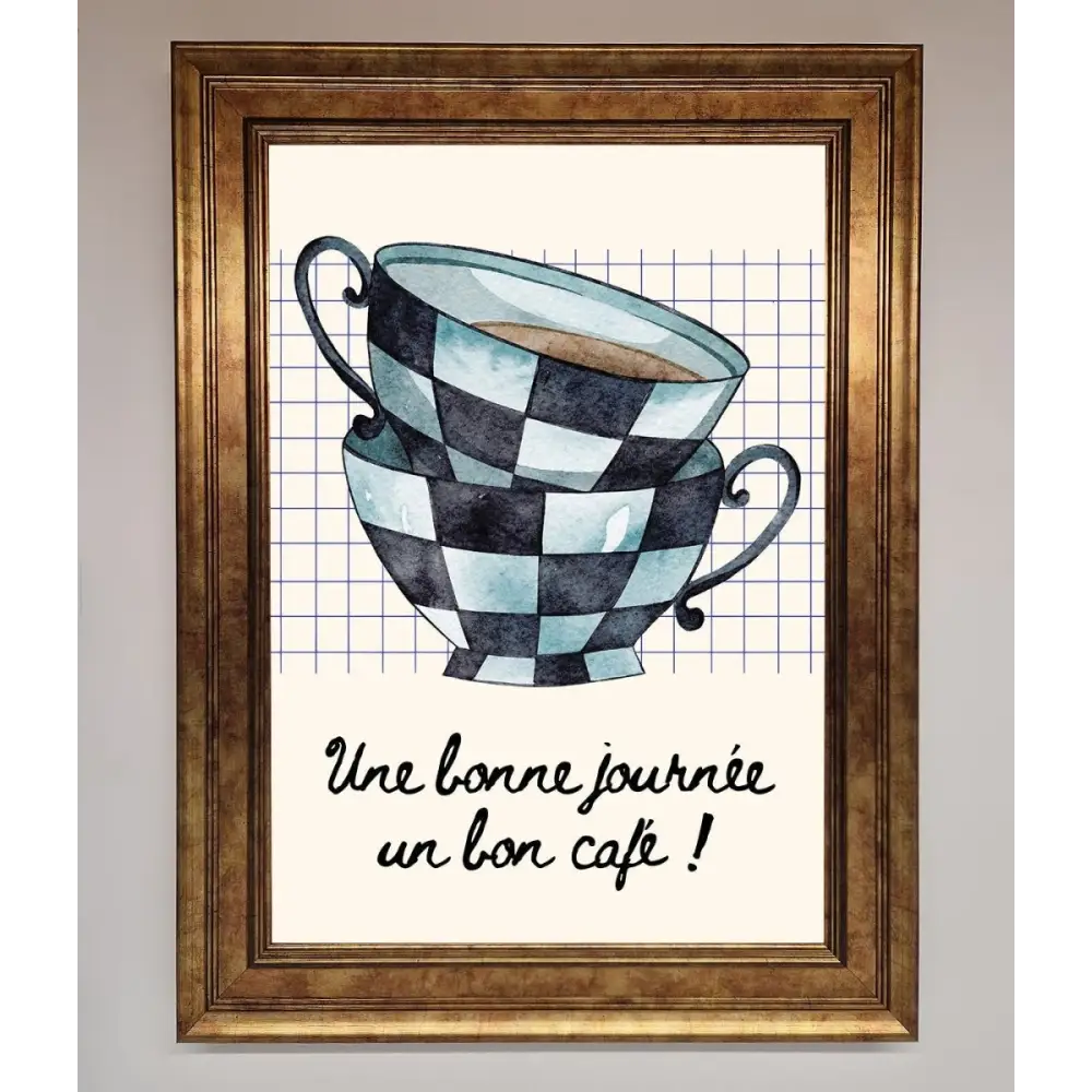 Blue Teacup Stack Kitchen Framed Wall Art - B0 (100 x 141 cm) / Bronze - Framed Print
