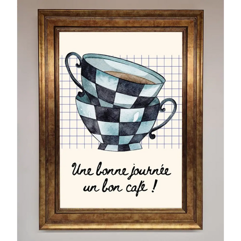 Blue Teacup Stack Kitchen Framed Wall Art - B0 (100 x 141 cm) / Bronze - Framed Print