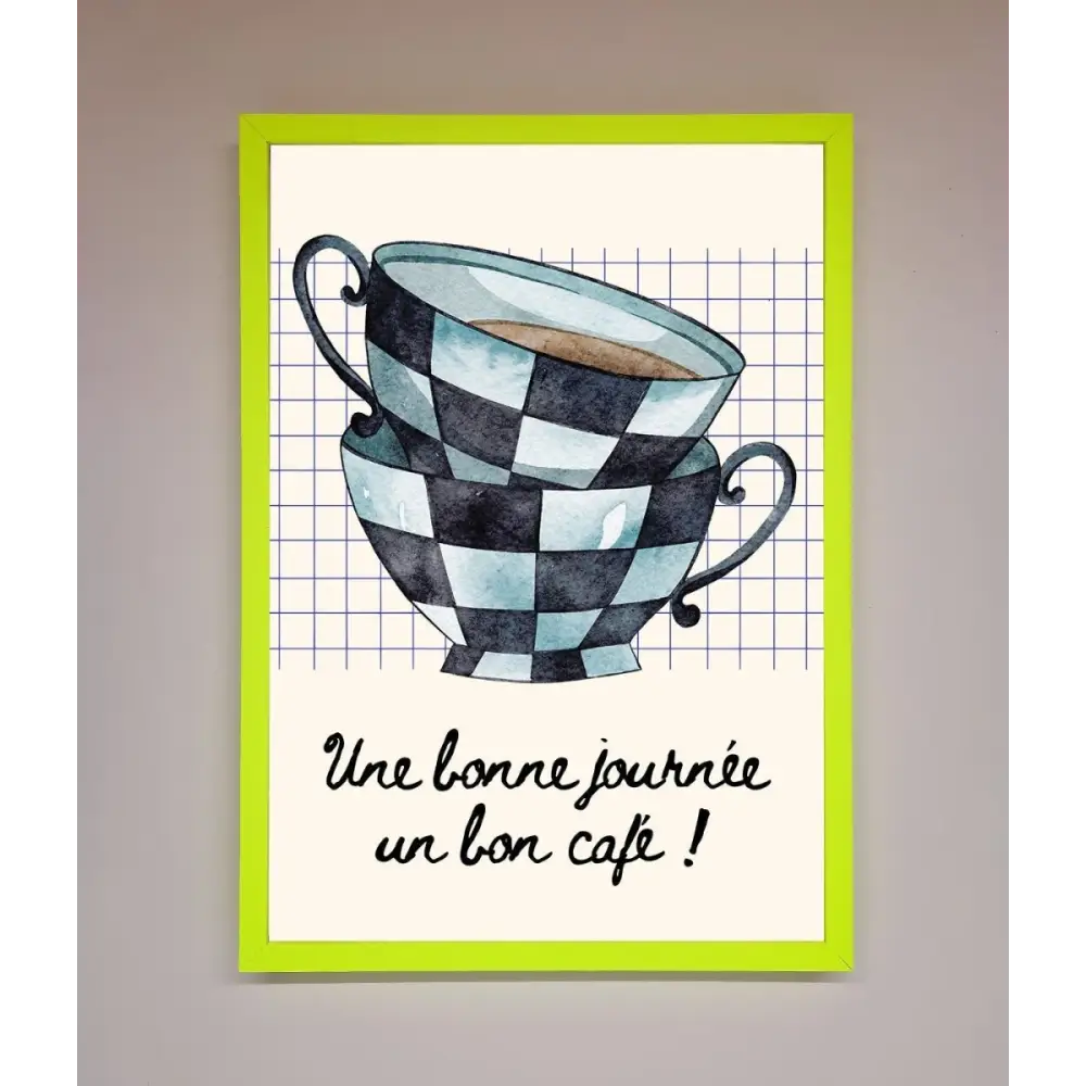Blue Teacup Stack Kitchen Framed Wall Art - B0 (100 x 141 cm) / Neon Green - Framed Print