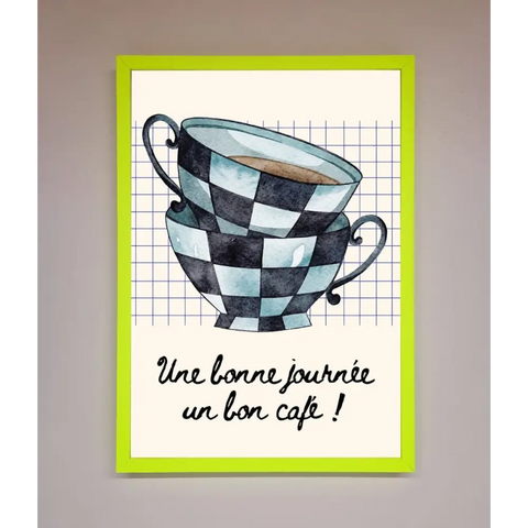 Blue Teacup Stack Kitchen Framed Wall Art - B0 (100 x 141 cm) / Neon Green - Framed Print