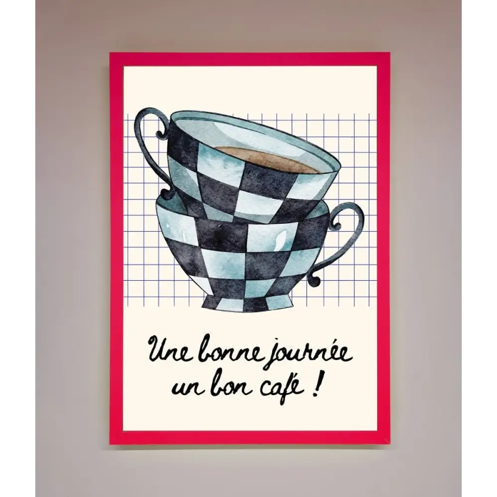 Blue Teacup Stack Kitchen Framed Wall Art - B0 (100 x 141 cm) / Neon Pink - Framed Print