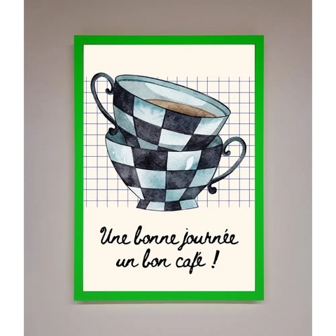 Blue Teacup Stack Kitchen Framed Wall Art - B0 (100 x 141 cm) / Neon Dark Green - Framed Print