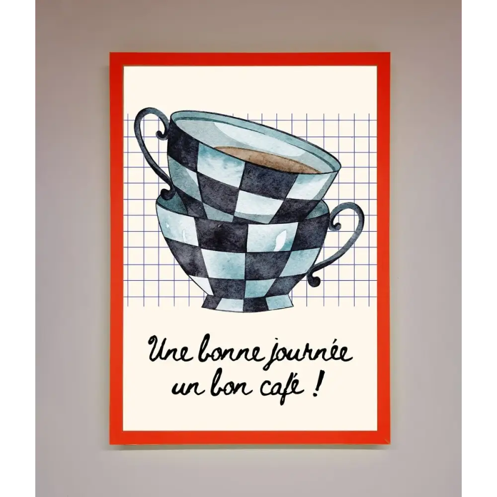 Blue Teacup Stack Kitchen Framed Wall Art - B0 (100 x 141 cm) / Neon Red - Framed Print