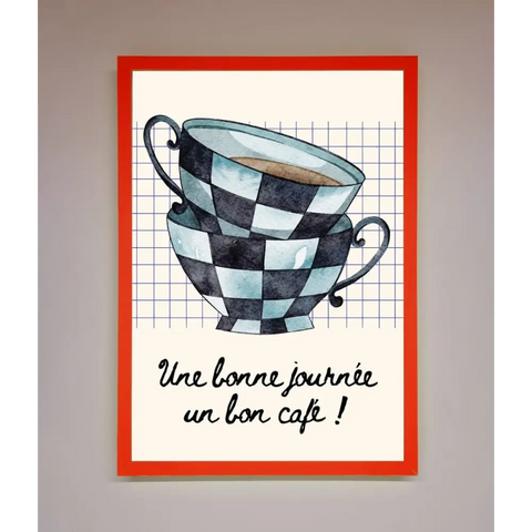 Blue Teacup Stack Kitchen Framed Wall Art - B0 (100 x 141 cm) / Neon Red - Framed Print