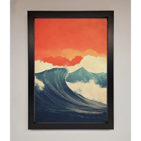 Blue Waves Crash Red Sunset Framed Poster - A3 (29.7 x 42 cm) / Black - Framed Print