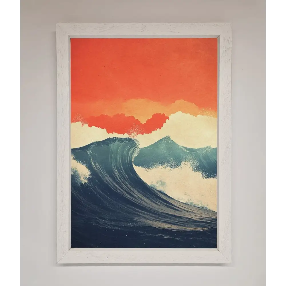 Blue Waves Crash Red Sunset Framed Poster - A3 (29.7 x 42 cm) / White - Framed Print