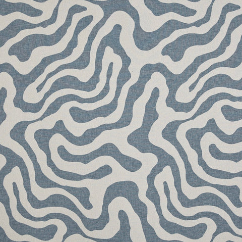 Blue wiggle throw cushion with cream and blue fabric featuring a wavy abstract pattern for scatter cushions
