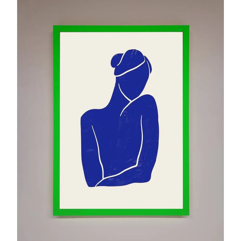 Blue Woman Matisse Style Framed Poster - B0 (100 x 141 cm) / Neon Dark Green - Framed Print