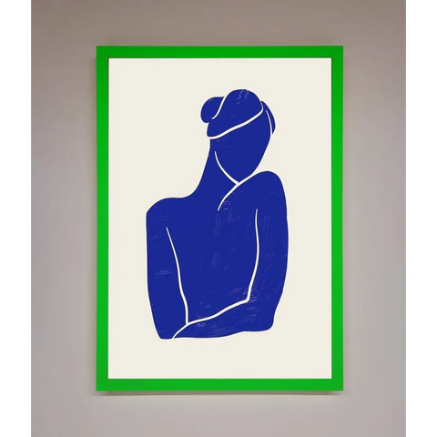 Blue Woman Matisse Style Framed Poster - B0 (100 x 141 cm) / Neon Dark Green - Framed Print