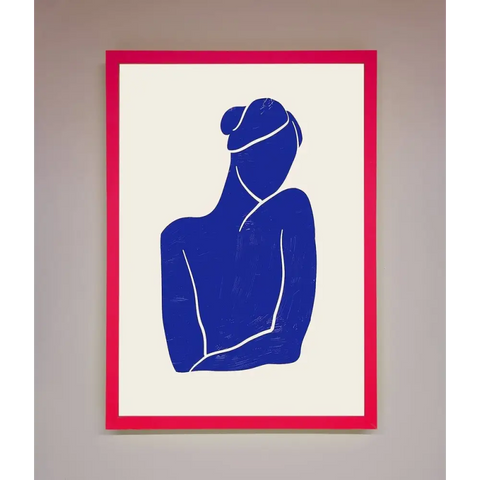 Blue Woman Matisse Style Framed Poster - B0 (100 x 141 cm) / Neon Pink - Framed Print