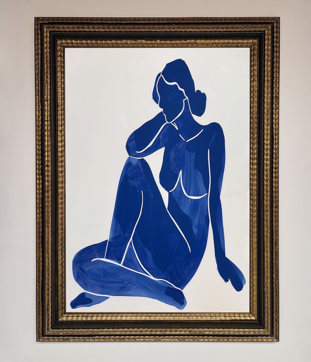 Blue Woman Pose Matisse Style Framed Print