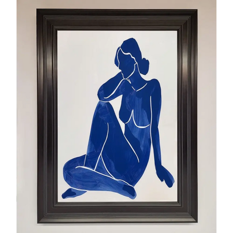 Blue Woman Pose Matisse Style Framed Print - A1 (59.4 x 84.1 cm) / Matt Black - Framed Print