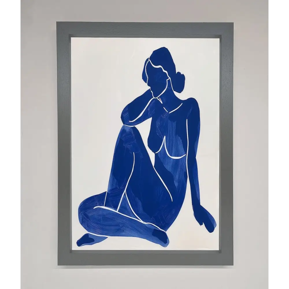Blue Woman Pose Matisse Style Framed Print - A3 (29.7 x 42 cm) / Dark Grey - Framed Print