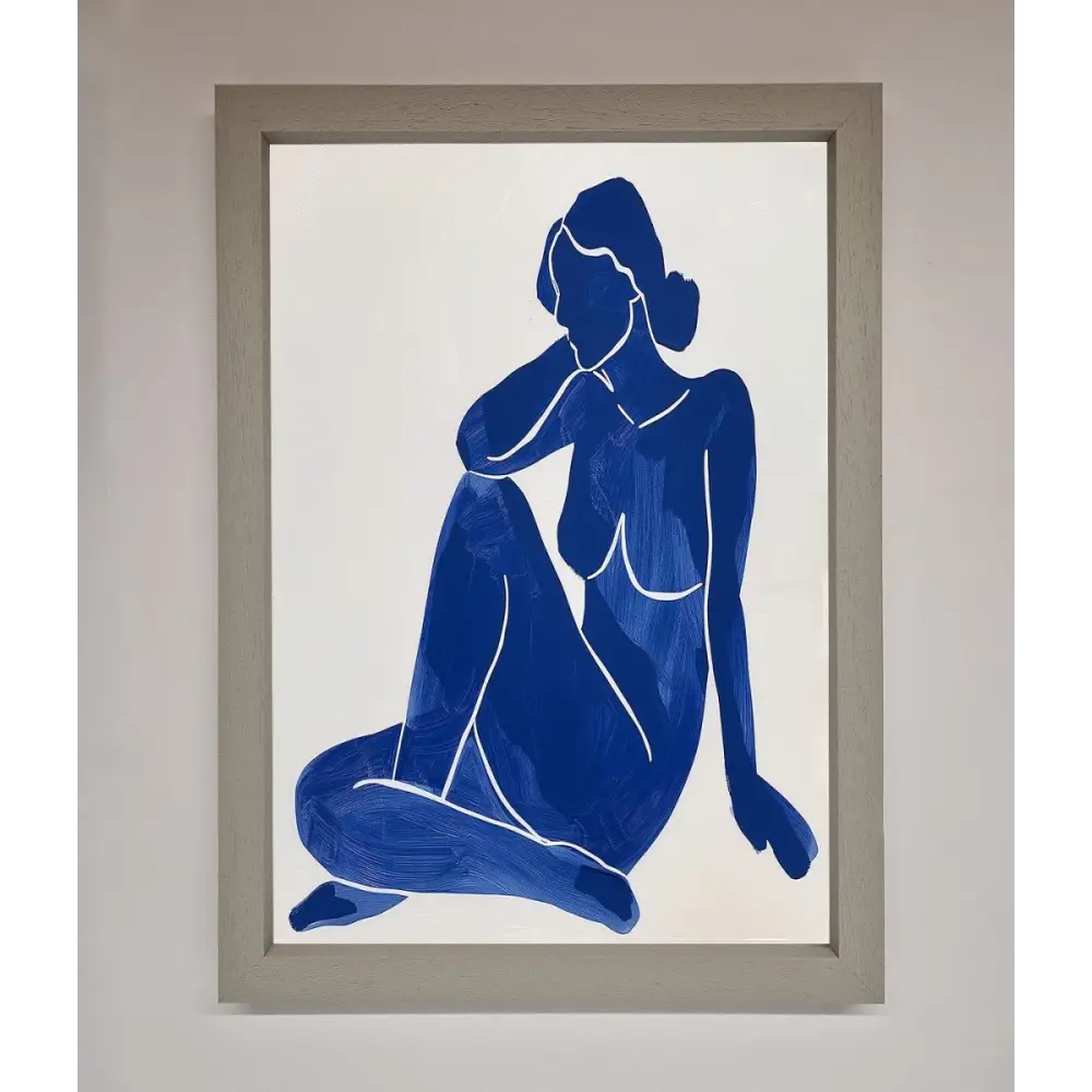 Blue Woman Pose Matisse Style Framed Print - A3 (29.7 x 42 cm) / Grey - Framed Print