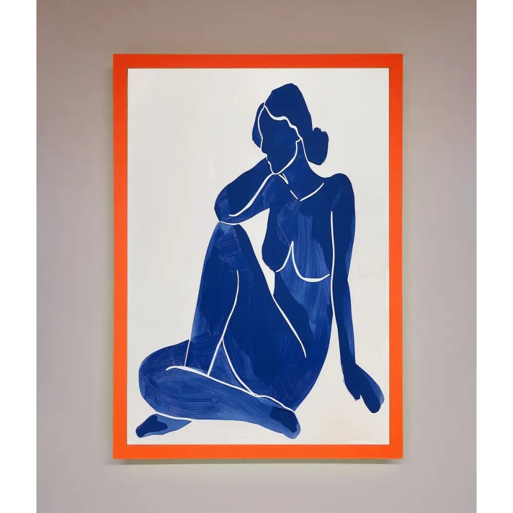Blue Woman Pose Matisse Style Framed Print - A3 (29.7 x 42 cm) / Neon Orange - Framed Print