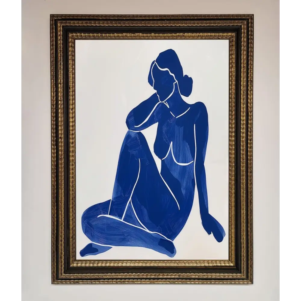Blue Woman Pose Matisse Style Framed Print - A3 (29.7 x 42 cm) / Ornate Gold Black - Framed Print