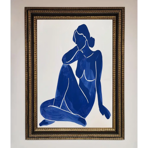 Blue Woman Pose Matisse Style Framed Print - A3 (29.7 x 42 cm) / Ornate Gold Black - Framed Print