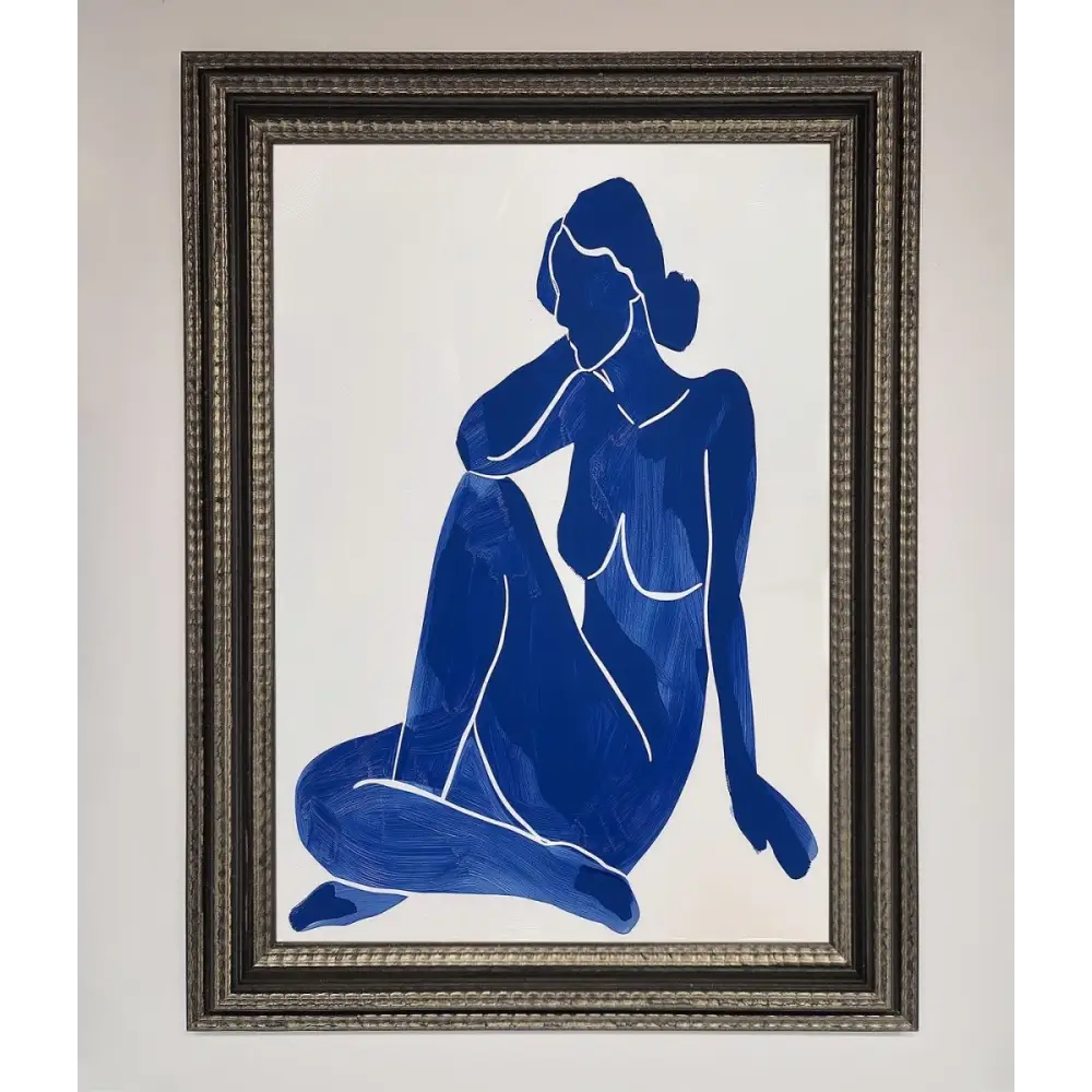 Blue Woman Pose Matisse Style Framed Print - A3 (29.7 x 42 cm) / Ornate Silver Black - Framed Print