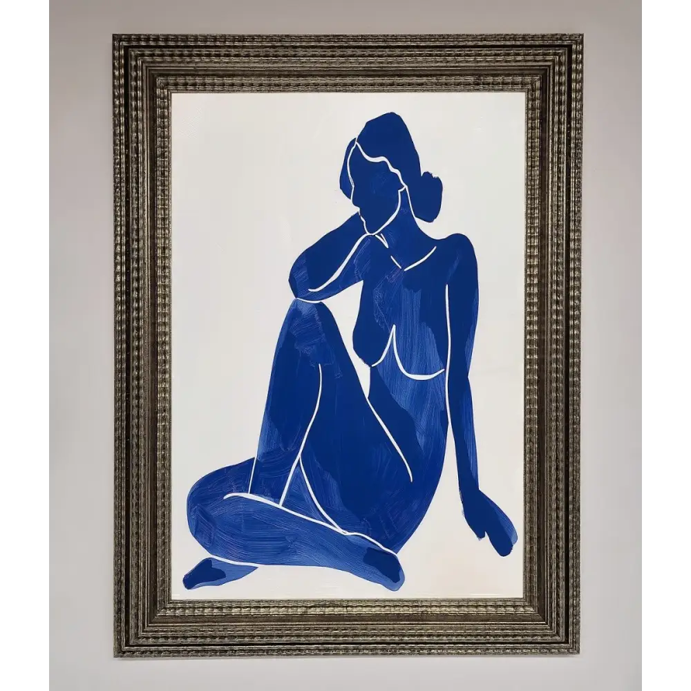Blue Woman Pose Matisse Style Framed Print - A3 (29.7 x 42 cm) / Ornate Silver - Framed Print