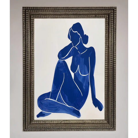 Blue Woman Pose Matisse Style Framed Print - A3 (29.7 x 42 cm) / Ornate Silver - Framed Print