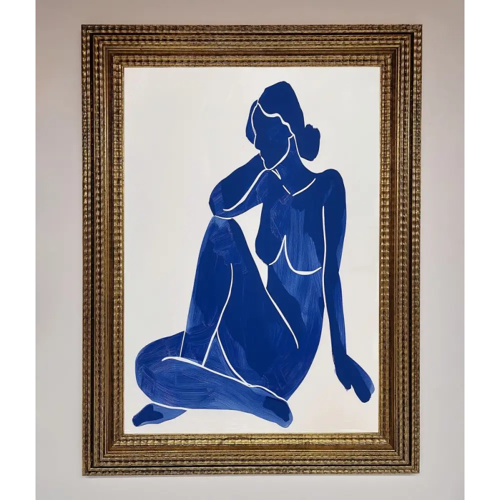 Blue Woman Pose Matisse Style Framed Print - A3 (29.7 x 42 cm) / Ornate Gold - Framed Print
